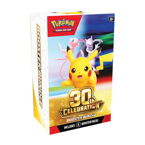 Pokémon TCG 30th Celebration Booster Bundle, sealed box with Pikachu, Mew and Mewtwo artwork