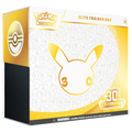 Pokémon TCG 30th Celebration Elite Trainer Box, sealed white and gold box with Pikachu silhouette and 30th Celebration logo