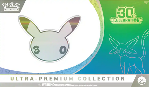 Pokémon TCG 30th Celebration Ultra-Premium Collection Day, sealed box with green Espeon artwork